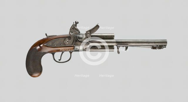 Flintlock Revolver with Bayonet, Philadelphia, 1820. Creator: Richard Constable.