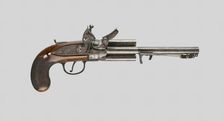 Flintlock Revolver with Bayonet, Philadelphia, 1820. Creator: Richard Constable