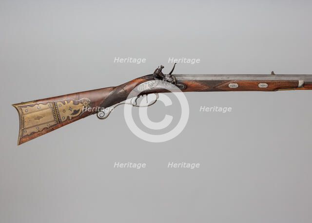 Flintlock Rifle with Case and Bullet Mould Made for Colonel Jacob Bates, American, 1820. Creator: Silas Allen.