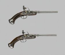 Flintlock Turn-Off Holster Pistol (One of a Pair), Germany, 1680/90 and 1732. Creator: Domenico Bonomino