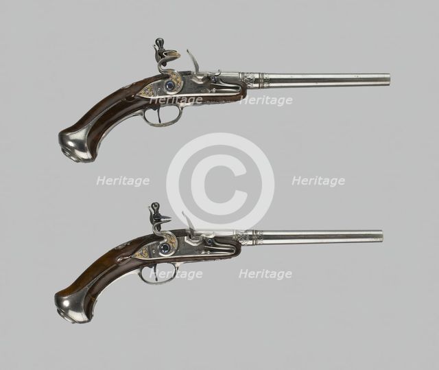 Flintlock Turn-Off Holster Pistol (One of a Pair), Germany, 1680/90 and 1732. Creator: Domenico Bonomino.