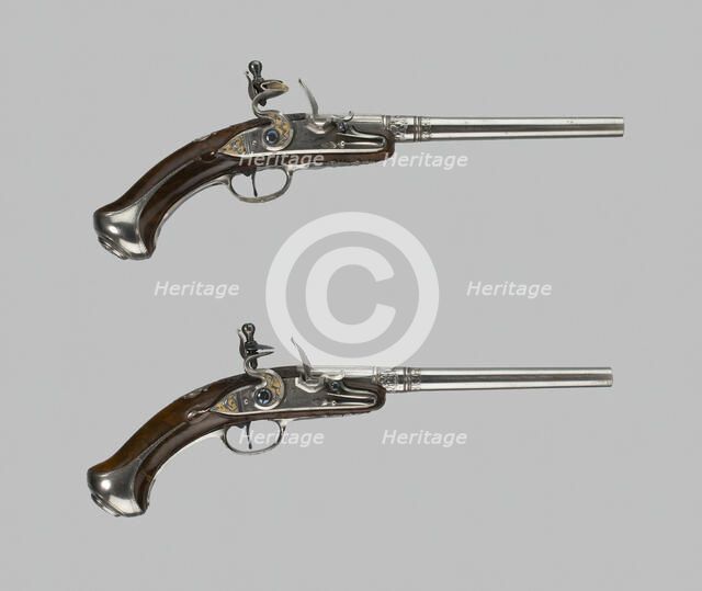 Flintlock Turn-Off Holster Pistol (One of a Pair), Germany, 1680/90 and 1732. Creator: Domenico Bonomino.