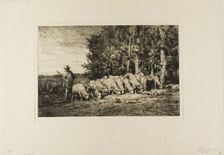 Flock of Sheep at the Edge of a Wood, 1877. Creator: Charles Emile Jacque