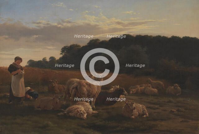 Flock of sheep, Faksinge Forest near Nysø, 1847-1848. Creator: Carlo Eduardo Dalgas.