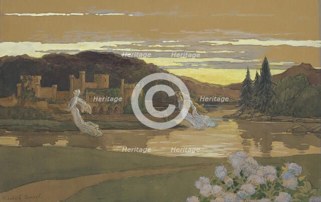 Floating nymphs by a castle. Creator: Sonrel, Elisabeth (1874-1953).