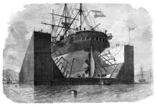 Floating pontoons or dock prepared by Messrs. Rennie and Son for the government of Spain, 1862. Creator: Unknown