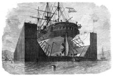 Floating pontoons or dock prepared by Messrs. Rennie and Son for the government of Spain, 1862. Creator: Unknown