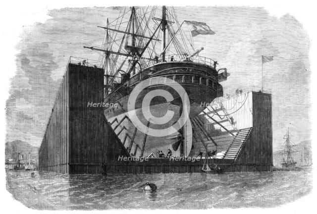 Floating pontoons or dock prepared by Messrs. Rennie and Son for the government of Spain, 1862. Creator: Unknown.