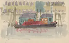 Floating pier on the River Thames in London, c1950. Creator: Shirley Markham