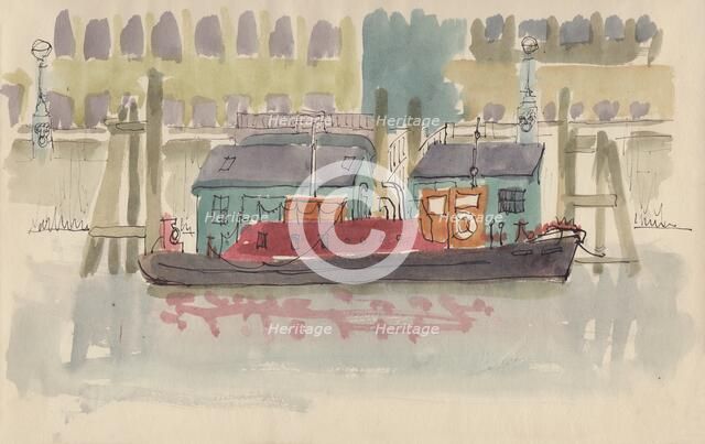 Floating pier on the River Thames in London, c1950.  Creator: Shirley Markham.