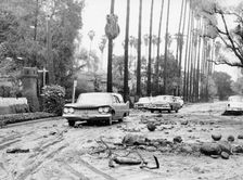 Flood damaged street, Los Angeles, California, USA, c1960