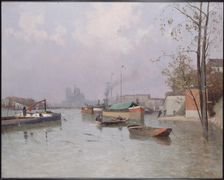 Flood of the Seine, near the Saint-Martin canal, in November 1896. Creator: Gustan Le Senechal de Kerdreoret