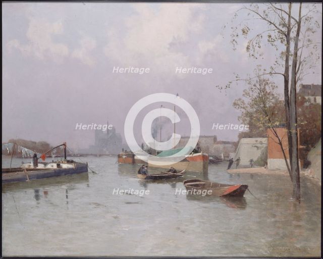 Flood of the Seine, near the Saint-Martin canal, in November 1896. Creator: Gustan Le Senechal de Kerdreoret.