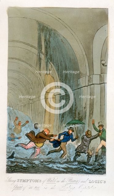 Flooding during the excavation of the Thames Tunnel, London, 1828. Artist: Unknown