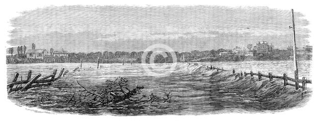 Floods at Melbourne, Australia: St. Kilda Road, south side of Prince's Bridge, 1864. Creator: Unknown.