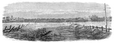 Floods at Melbourne, Australia: St. Kilda Road, south side of Prince's Bridge, 1864. Creator: Unknown
