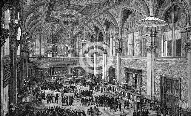 Floor of the New York Stock Exchange, 1885. Artist: Unknown