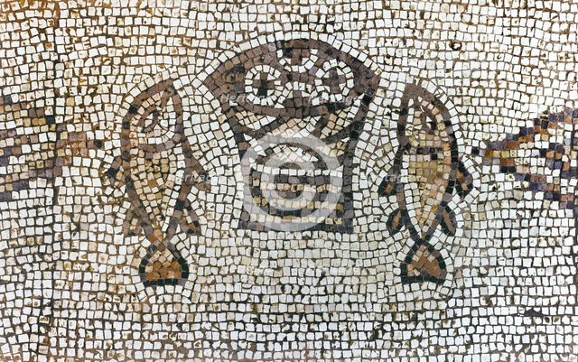 Floor mosaic, Church of the Multiplication, Tabgha, Galilee, Israel, 5th century (2008). Creator: Unknown.