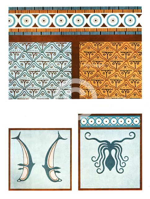 Floor paintings in the palace at Tiryns, Greece, (1928). Creator: Unknown.