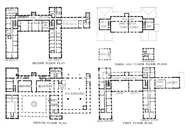 Floor plans, Federal Building, Honolulu, Hawaii, 1924. Artist: Unknown.