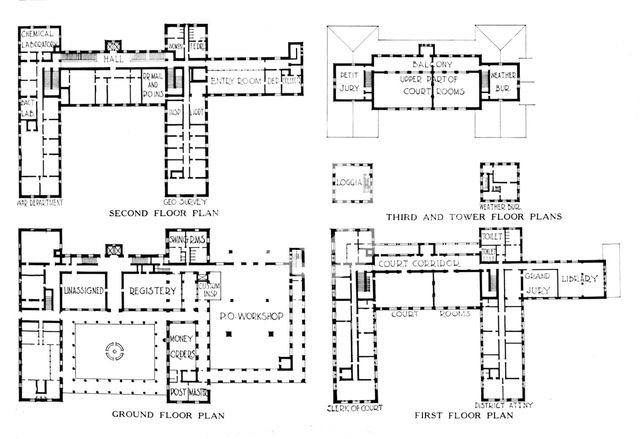 Floor plans, Federal Building, Honolulu, Hawaii, 1924. Artist: Unknown.