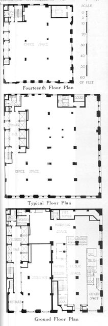 Floor plans, Johns-Manville Building, New York City, 1924. Artist: Unknown.