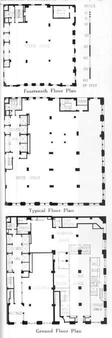 Floor plans, Johns-Manville Building, New York City, 1924