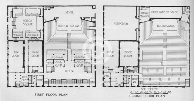 Floor plans, the Masonic Temple, Birmingham, Alabama, 1924. Artist: Unknown.