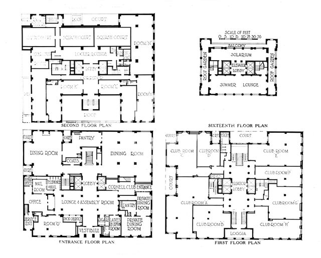 Floor plans, the Fraternity Clubs Building, New York City, 1924. Artist: Unknown.