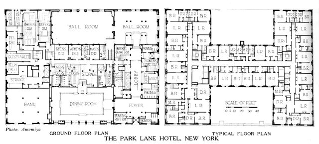 Floor plans, the Park Lane Hotel, New York City, 1924. Artist: Unknown.