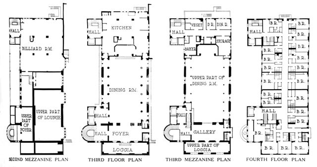 Floor plans, University Club Building, Los Angeles, California, 1923. Artist: Unknown.