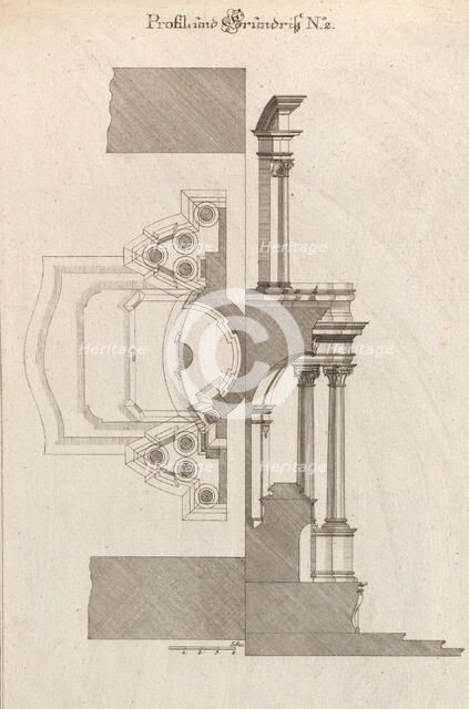 Floorplan and Side View of an Altar, Plate b (2) from 'Unterschiedliche Neu..., Printed ca. 1750-56. Creator: Johann Michael Leüchte.