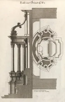 Floorplan and Side View of an Altar, Plate c (2) from Unterschiedliche Neu..., Printed ca. 1750-56. Creator: Georg Gottfried Winckler