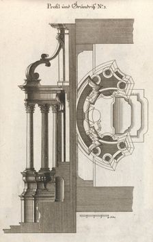 Floorplan and Side View of an Altar, Plate c (2) from Unterschiedliche Neu..., Printed ca. 1750-56. Creator: Georg Gottfried Winckler