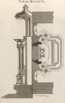 Floorplan and Side View of an Altar, Plate d (2) from Unterschiedliche Neu..., Printed ca. 1750-56. Creator: Georg Gottfried Winckler