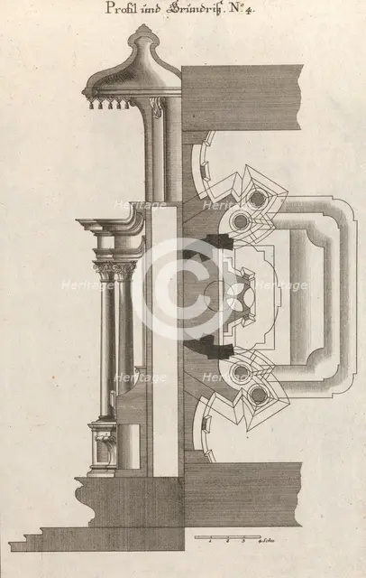 Floorplan and Side View of an Altar, Plate d (2) from 'Unterschiedliche Neu..., Printed ca. 1750-56. Creator: Georg Gottfried Winckler.