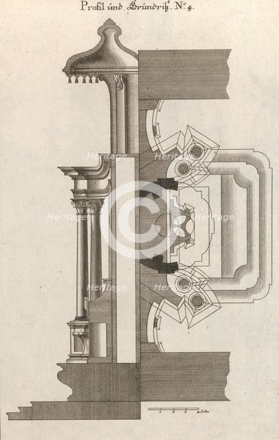 Floorplan and Side View of an Altar, Plate d (2) from 'Unterschiedliche Neu..., Printed ca. 1750-56. Creator: Georg Gottfried Winckler.
