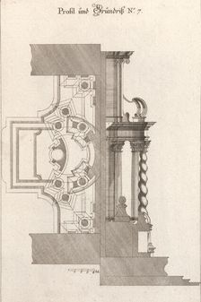 Floorplan and Side View of an Altar, Plate g (2) from Unterschiedliche Neu..., Printed ca. 1750-56. Creator: Johann Michael Leüchte