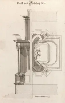 Floorplan and Side View of an Altar, Plate h (2) from Unterschiedliche Neu..., Printed ca. 1750-56. Creator: Johann Michael Leüchte