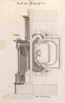 Floorplan and Side View of an Altar, Plate h (2) from Unterschiedliche Neu..., Printed ca. 1750-56. Creator: Johann Michael Leüchte