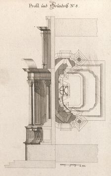 Floorplan and Side View of an Altar, Plate h (2) from Unterschiedliche Neu..., Printed ca. 1750-56. Creator: Johann Michael Leüchte