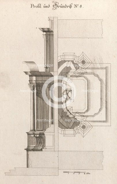 Floorplan and Side View of an Altar, Plate h (2) from 'Unterschiedliche Neu..., Printed ca. 1750-56. Creator: Johann Michael Leüchte.