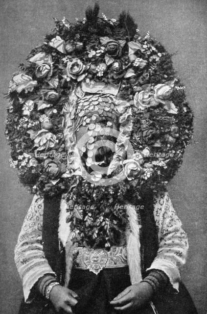 Floral mask of a Bulgarian bride, 1922. Artist: Unknown