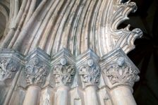 Floral and human motifs on capitals, Monastery of Batalha, Batalha, Portugal, 2009. Creator: Samuel Magal