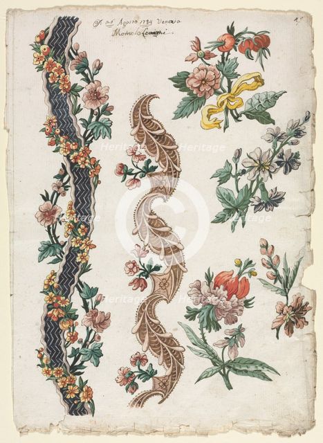 Floral Designs and Floral Bands, 1784. Creator: Giacomo Cavenezia (Italian).
