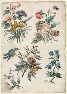 Floral Designs with a Blue Bird, c. 1773/74. Creator: Giacomo Cavenezia (Italian)