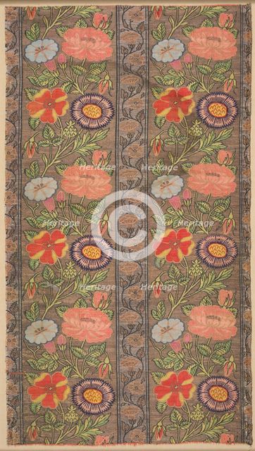 Floral striped silk on a golden ground, 1600-1650. Creator: Unknown.