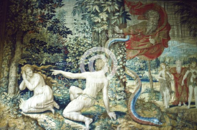 Florence. Adam and Eve after the Fall, Brussels Tapestry, 1548, (20th century) Artists: Pieter Coecke van Aelst, Jan de Kempeneer.