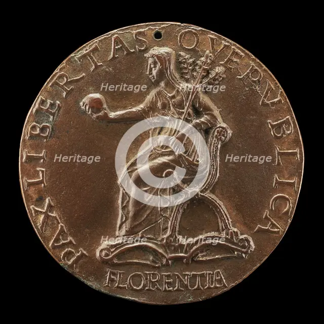 Florence Holding an Orb and Triple Olive Branch [reverse], c. 1465/1469. Creator: Unknown.