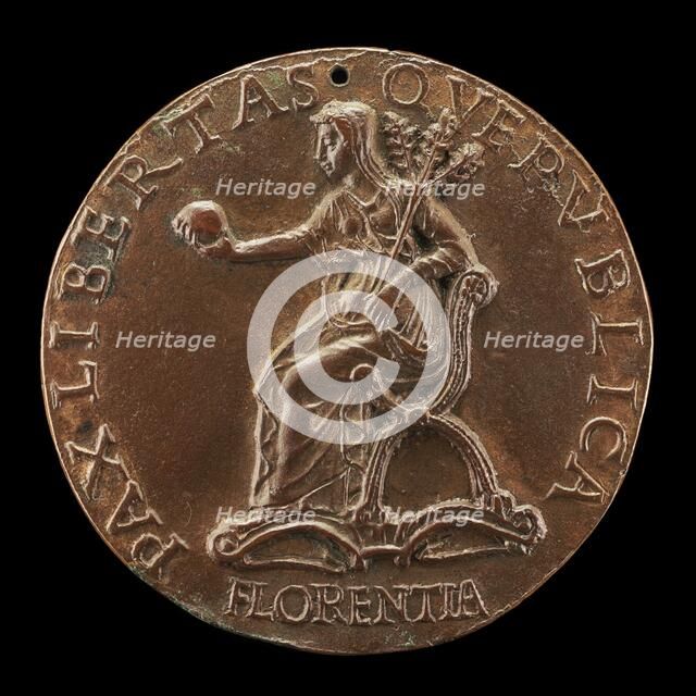 Florence Holding an Orb and Triple Olive Branch [reverse], c. 1465/1469. Creator: Unknown.